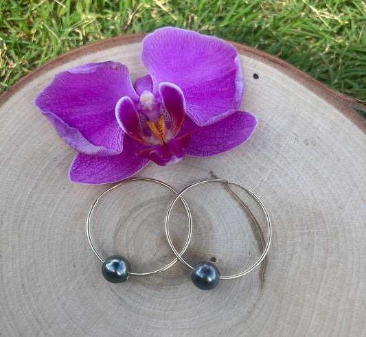 14K Gold Filled Large Tahitian Pearl Endless Hoops