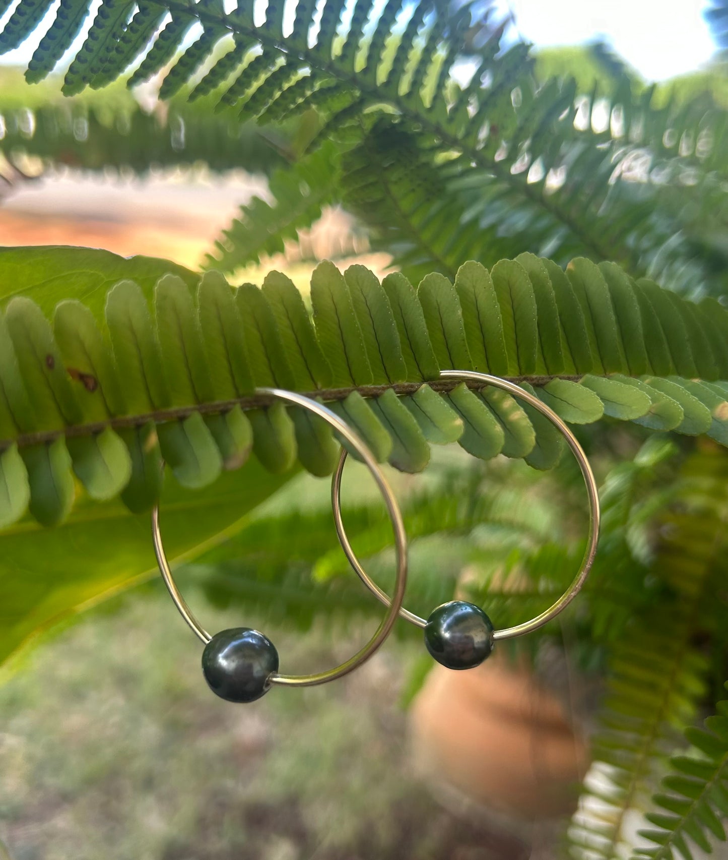 14K Gold Filled Large Tahitian Pearl Endless Hoops