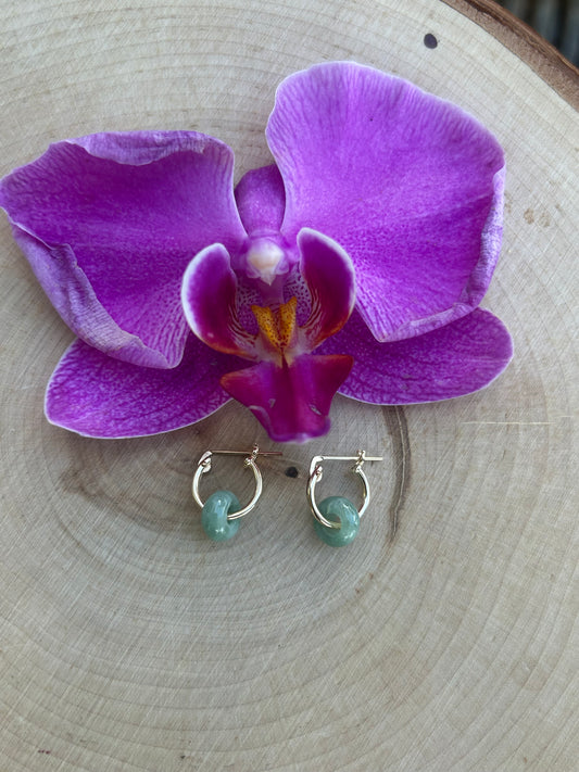 14k jade hoops/huggies. Thin